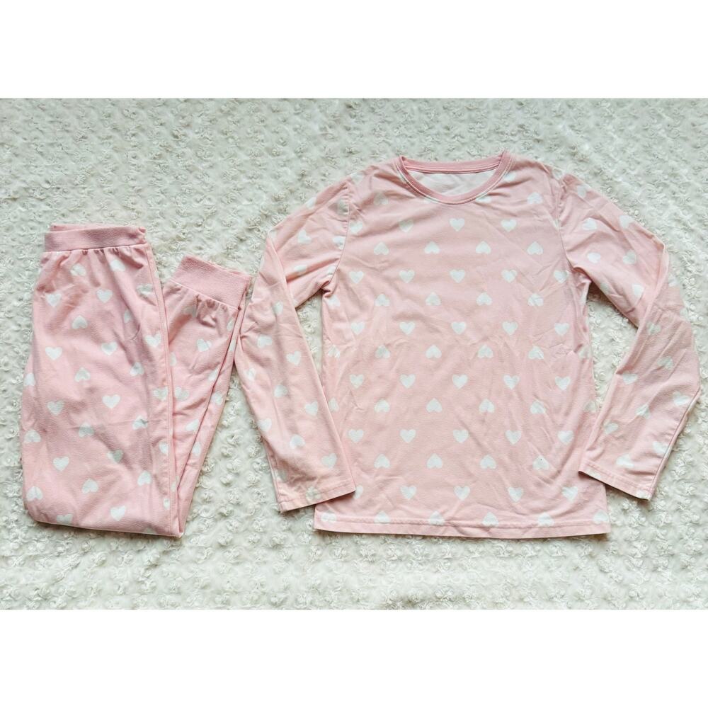 F&F Tesco Girls Pink Heart Jogger Pajamas Size Large